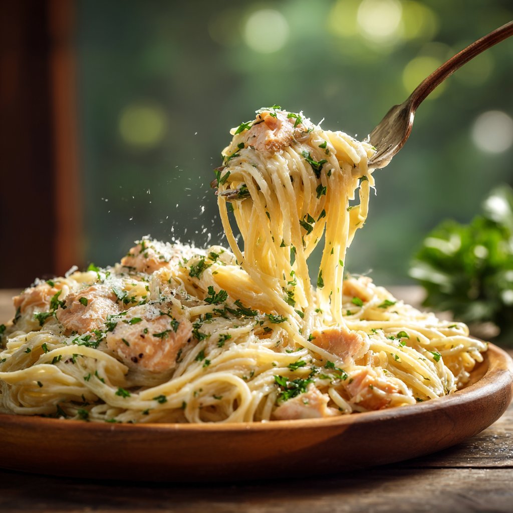 Garlic-Butter Salmon Pasta Alfredo